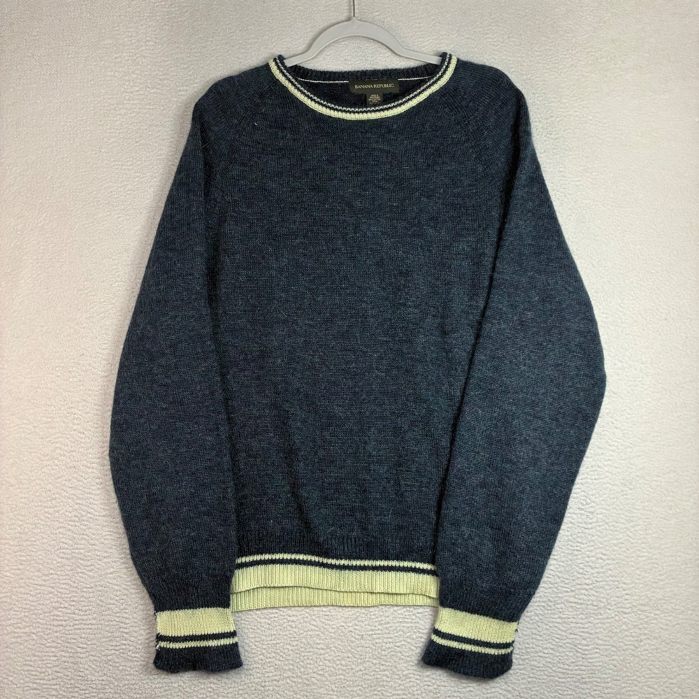 Banana Republic Mohair Sweater Men XL Blue Cotton Blend Preppy Crewneck Marled